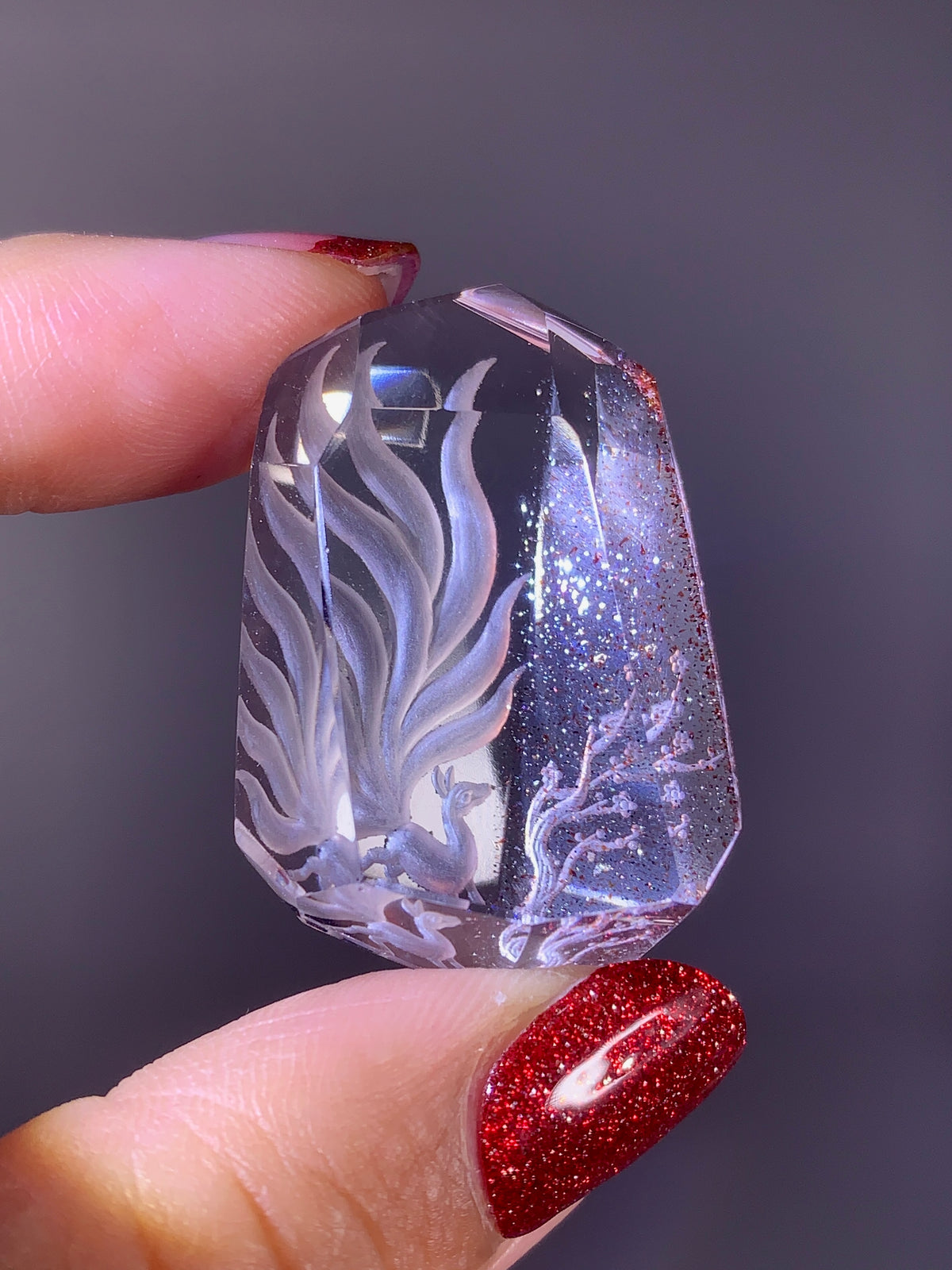 Collector’s Grade Golden Strawberry Quartz Harlequin Quartz Nine-Tailed Fox Carving | Madagascar