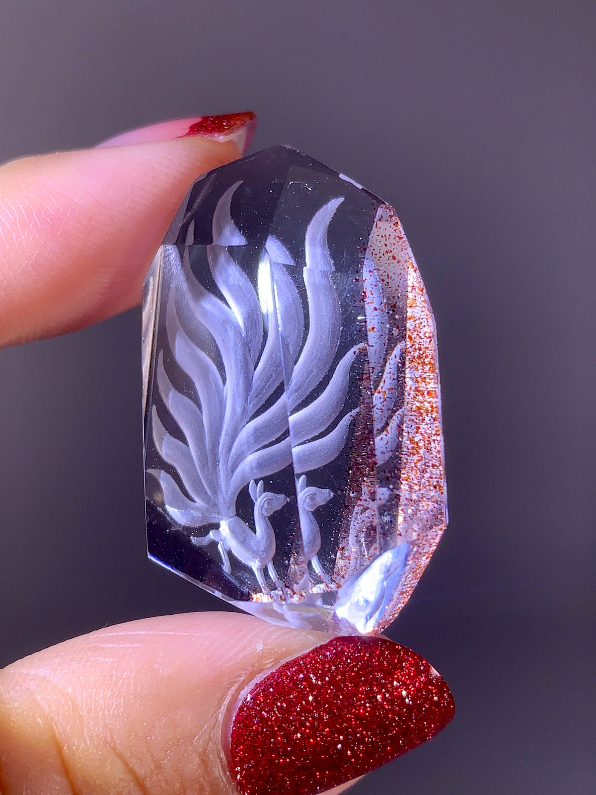 Collector’s Grade Golden Strawberry Quartz Harlequin Quartz Nine-Tailed Fox Carving | Madagascar