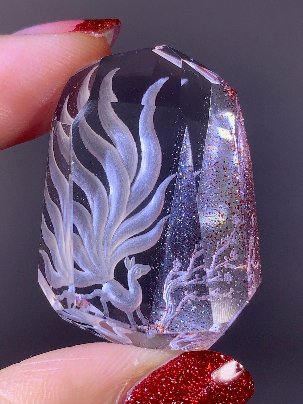 Collector’s Grade Golden Strawberry Quartz Harlequin Quartz Nine-Tailed Fox Carving | Madagascar