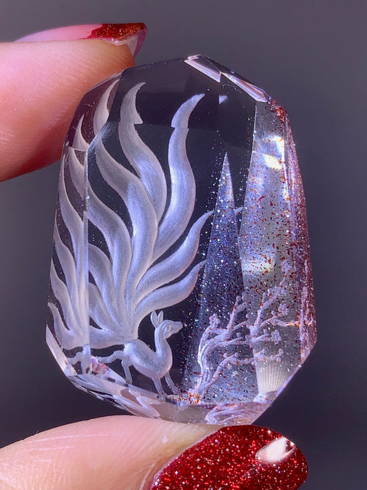 Collector’s Grade Golden Strawberry Quartz Harlequin Quartz Nine-Tailed Fox Carving | Madagascar