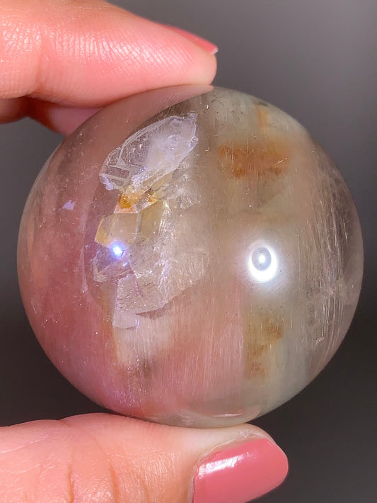 Large Pink Amphibole Garden Sphere Featuring Epidote, Tourmaline, Manifestation & Penetrator Inclusion