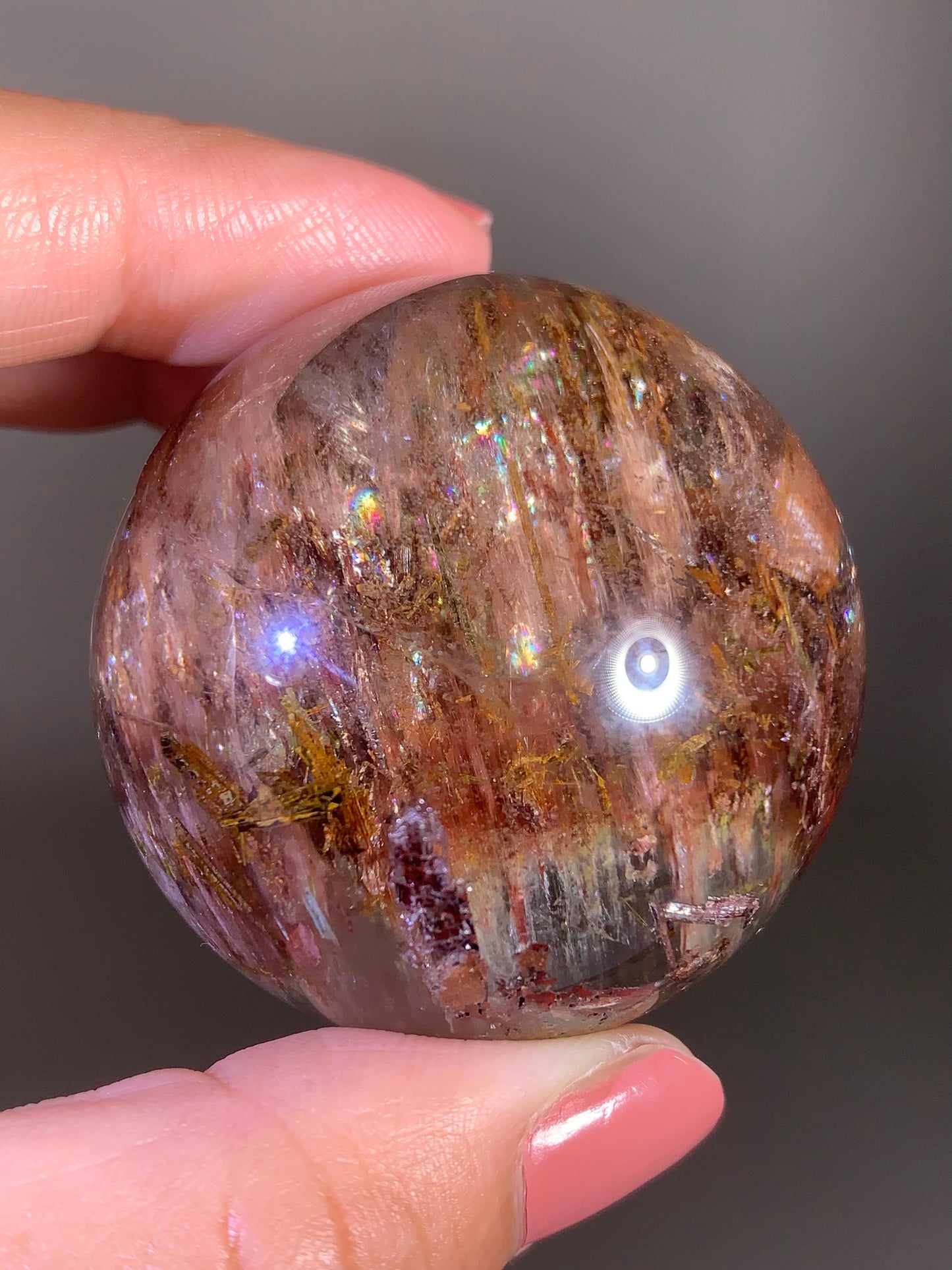 Large Garden Quartz Sphere with Pink Amphibole, Colorful Tourmaline & Epidote Inclusions