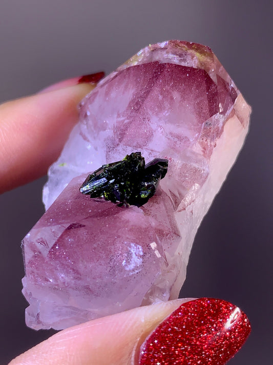 Rare Collector’s Piece Pink Hematite & Epidote Inclusion Sichuan Garden Quartz Mineral Specimen