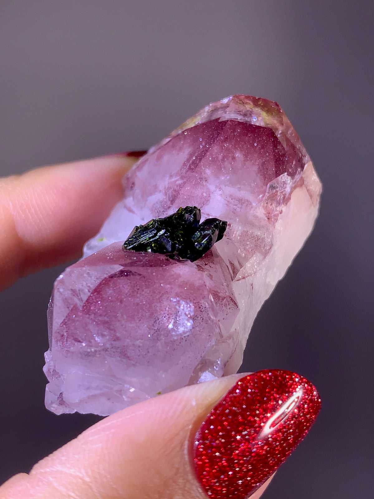 Rare Collector’s Piece Pink Hematite & Epidote Inclusion Sichuan Garden Quartz Mineral Specimen