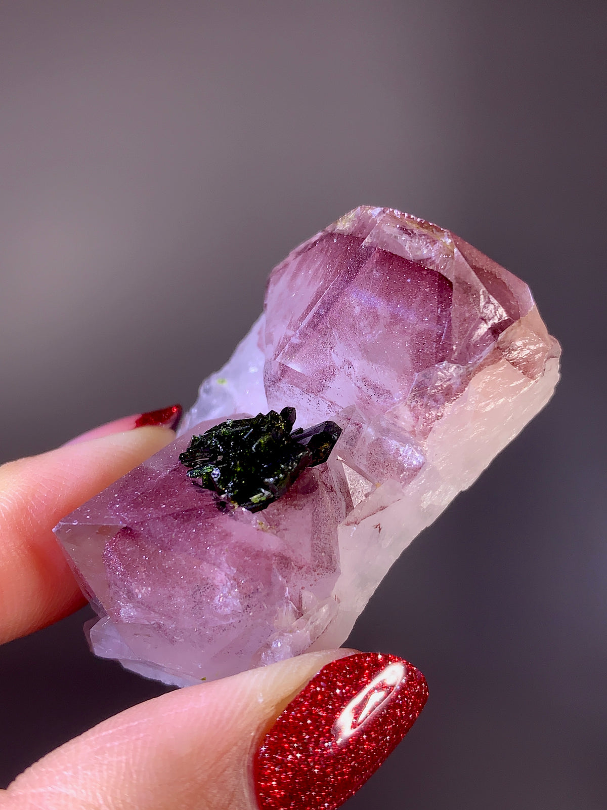Rare Collector’s Piece Pink Hematite & Epidote Inclusion Sichuan Garden Quartz Mineral Specimen
