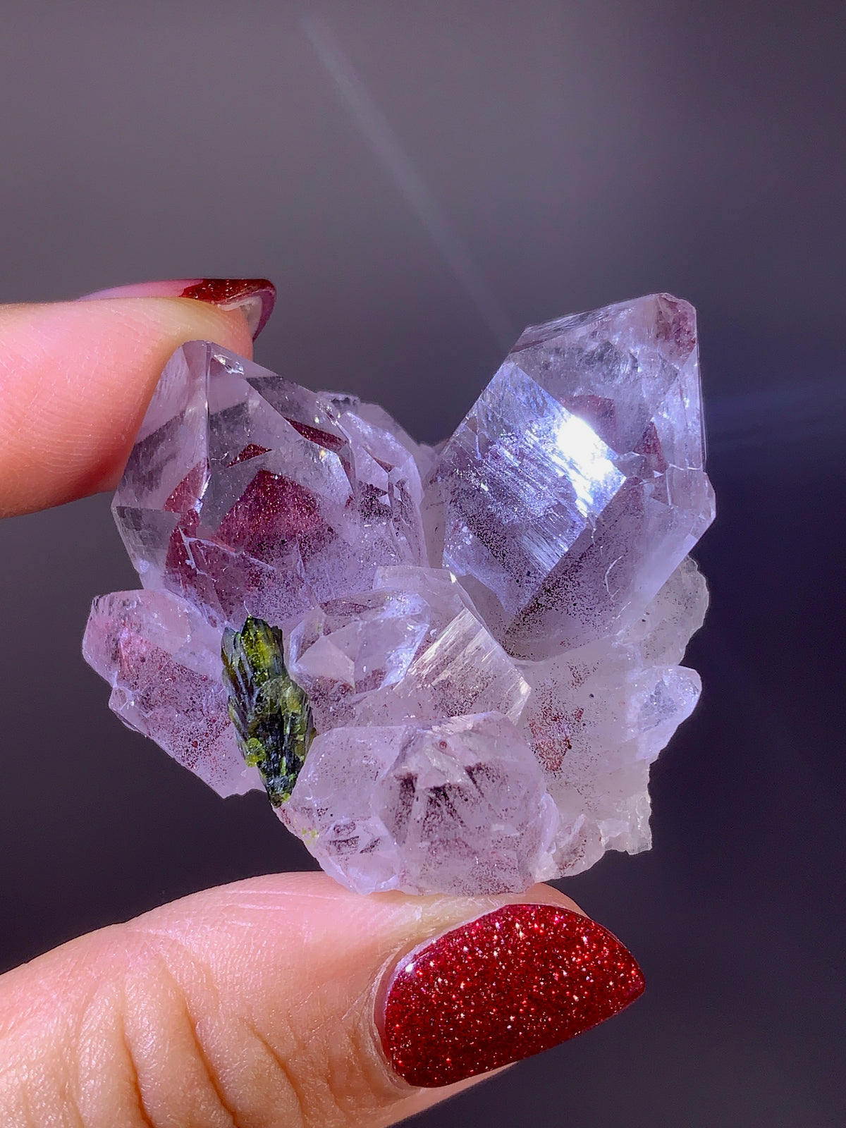 Rare Collector’s Piece Pink Hematite Phantom & Epidote Inclusion Sichuan Garden Quartz Mineral Specimen