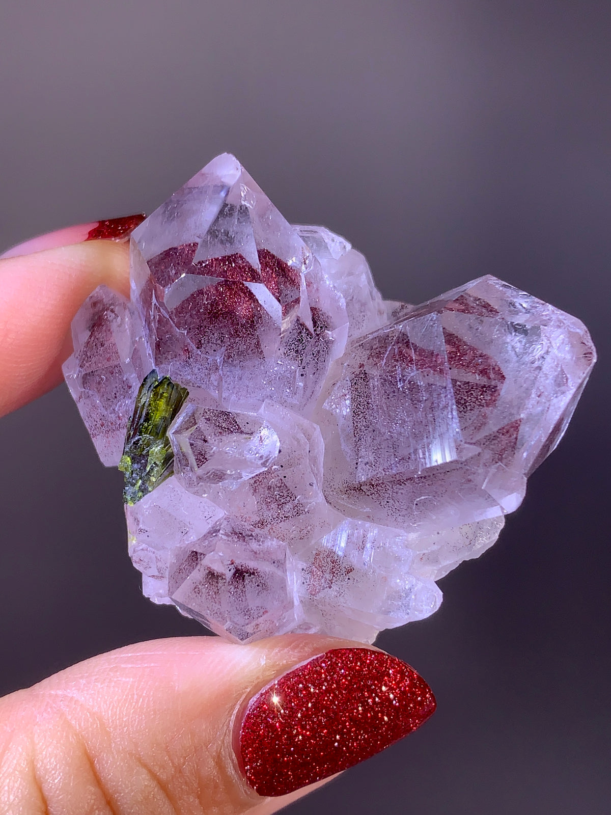 Rare Collector’s Piece Pink Hematite Phantom & Epidote Inclusion Sichuan Garden Quartz Mineral Specimen