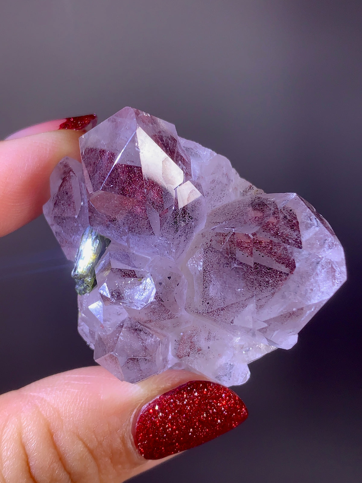 Rare Collector’s Piece Pink Hematite Phantom & Epidote Inclusion Sichuan Garden Quartz Mineral Specimen