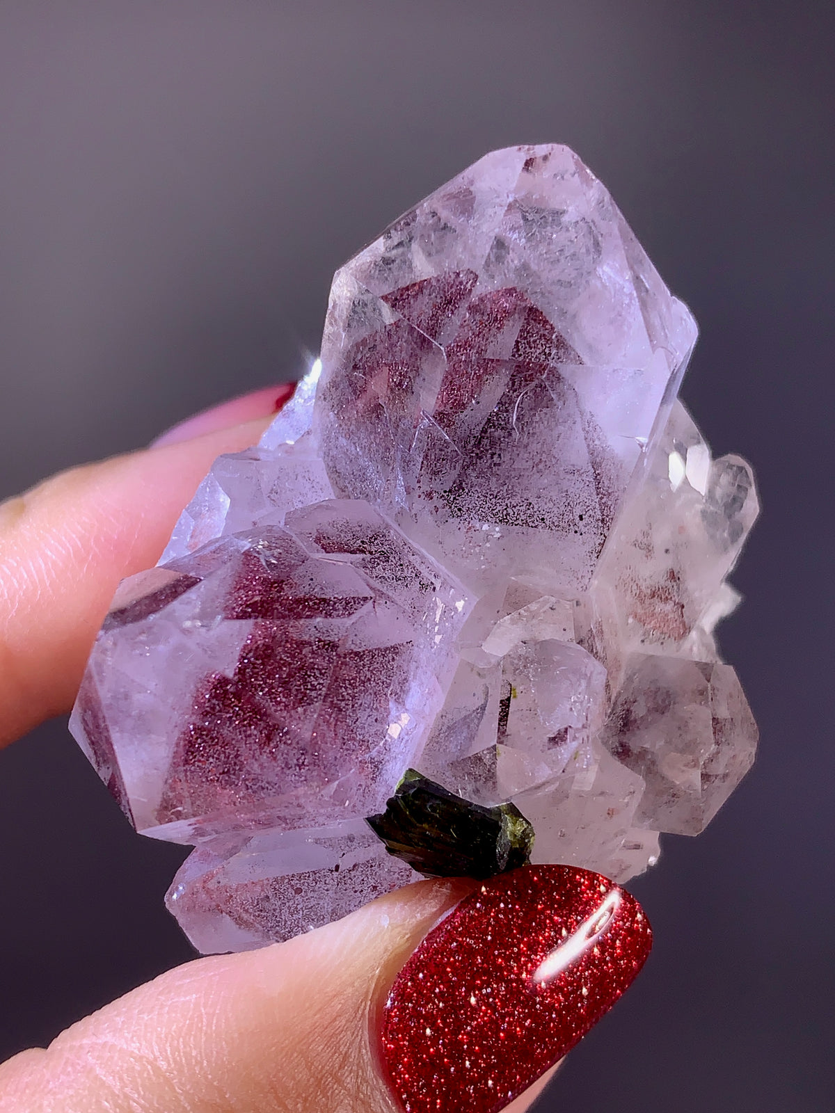 Rare Collector’s Piece Pink Hematite Phantom & Epidote Inclusion Sichuan Garden Quartz Mineral Specimen