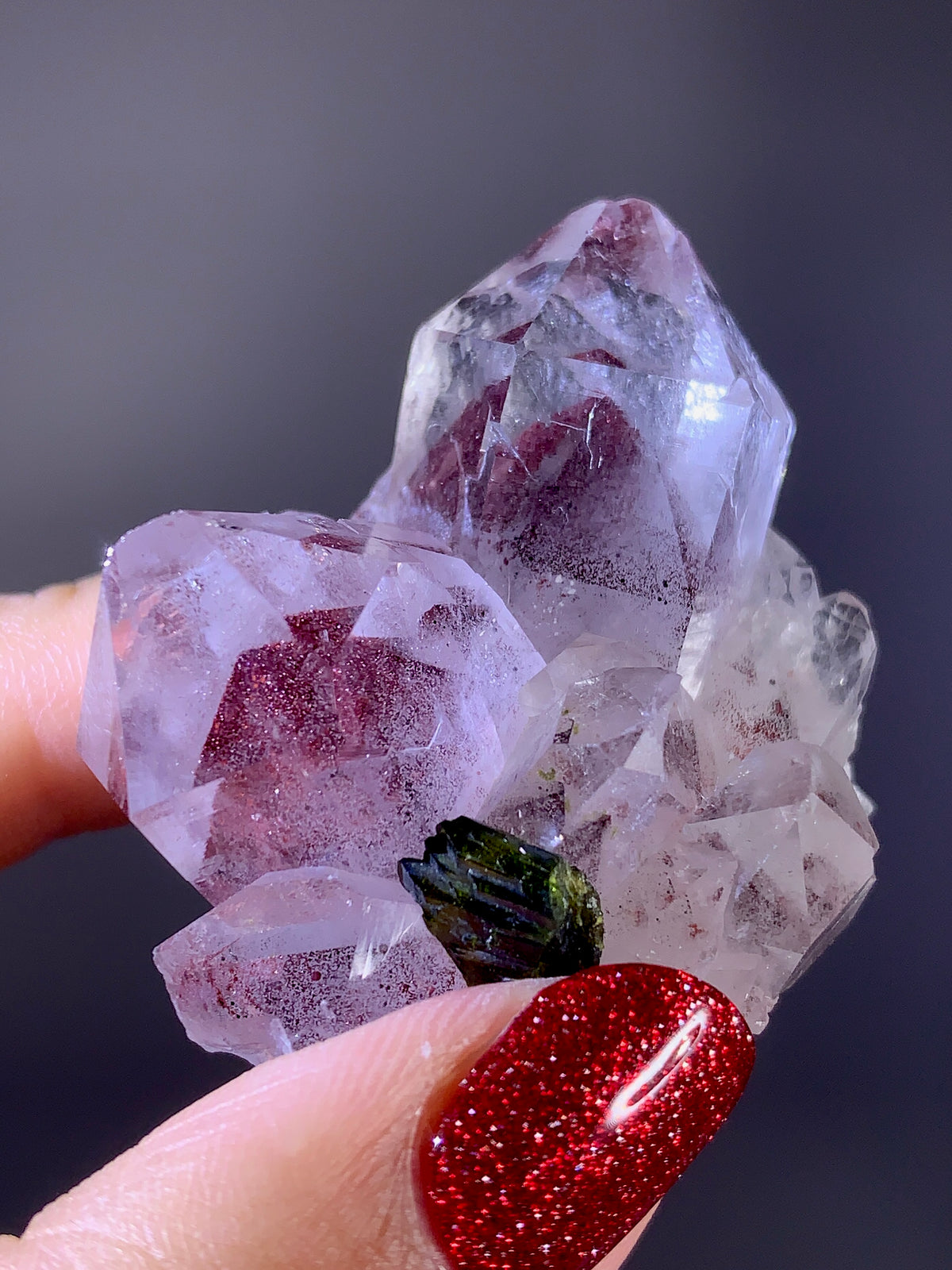 Rare Collector’s Piece Pink Hematite Phantom & Epidote Inclusion Sichuan Garden Quartz Mineral Specimen