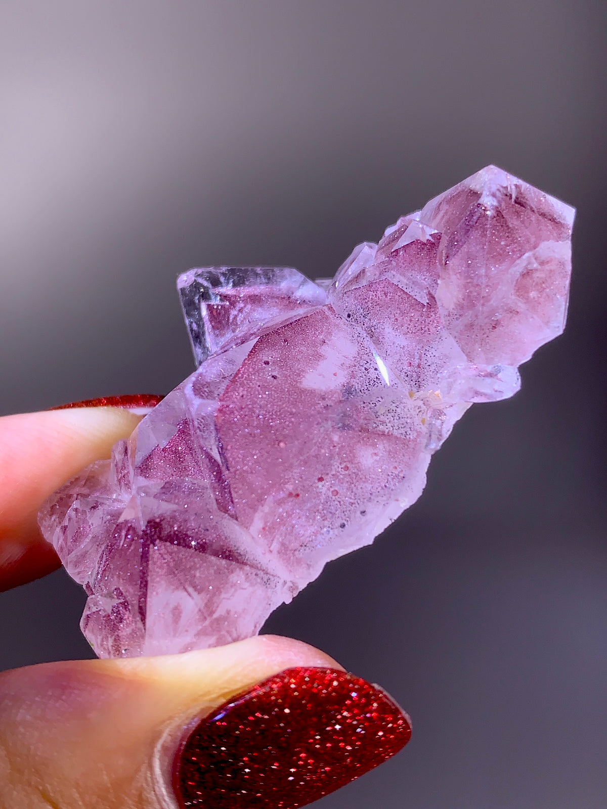 Rare Collector’s Piece Sparkling Pink Hematite Inclusion Sichuan Garden Quartz Mineral Specimen
