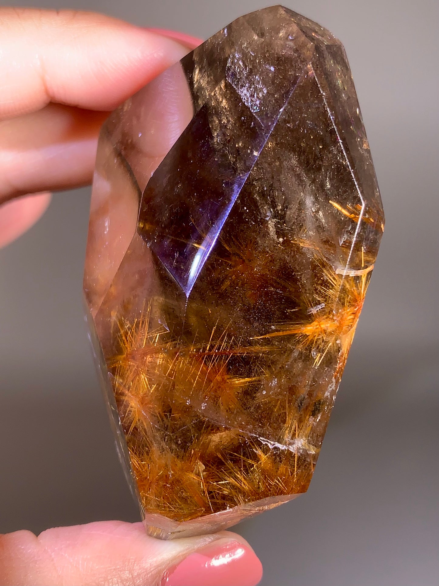 Large Starburst Rutile with Mica in Smoky Quartz Polished Freeform from Brazil