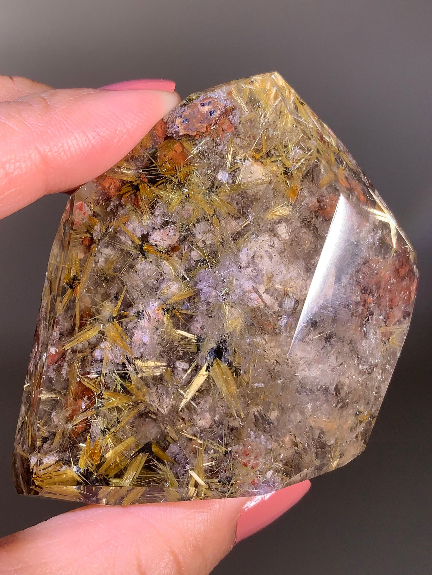 Novo Horizonte Rutile on Hematite Polished Freeform — Self-Standing from Bahia, Brazil