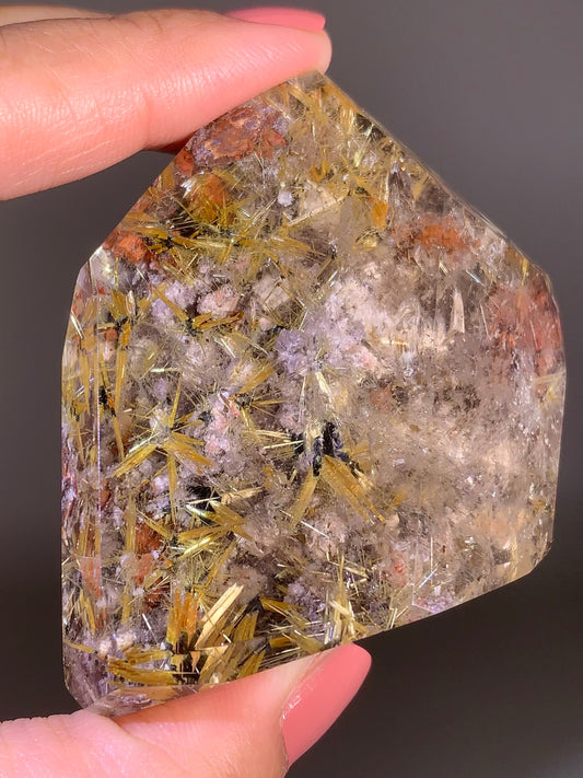 Novo Horizonte Rutile on Hematite Polished Freeform — Self-Standing from Bahia, Brazil