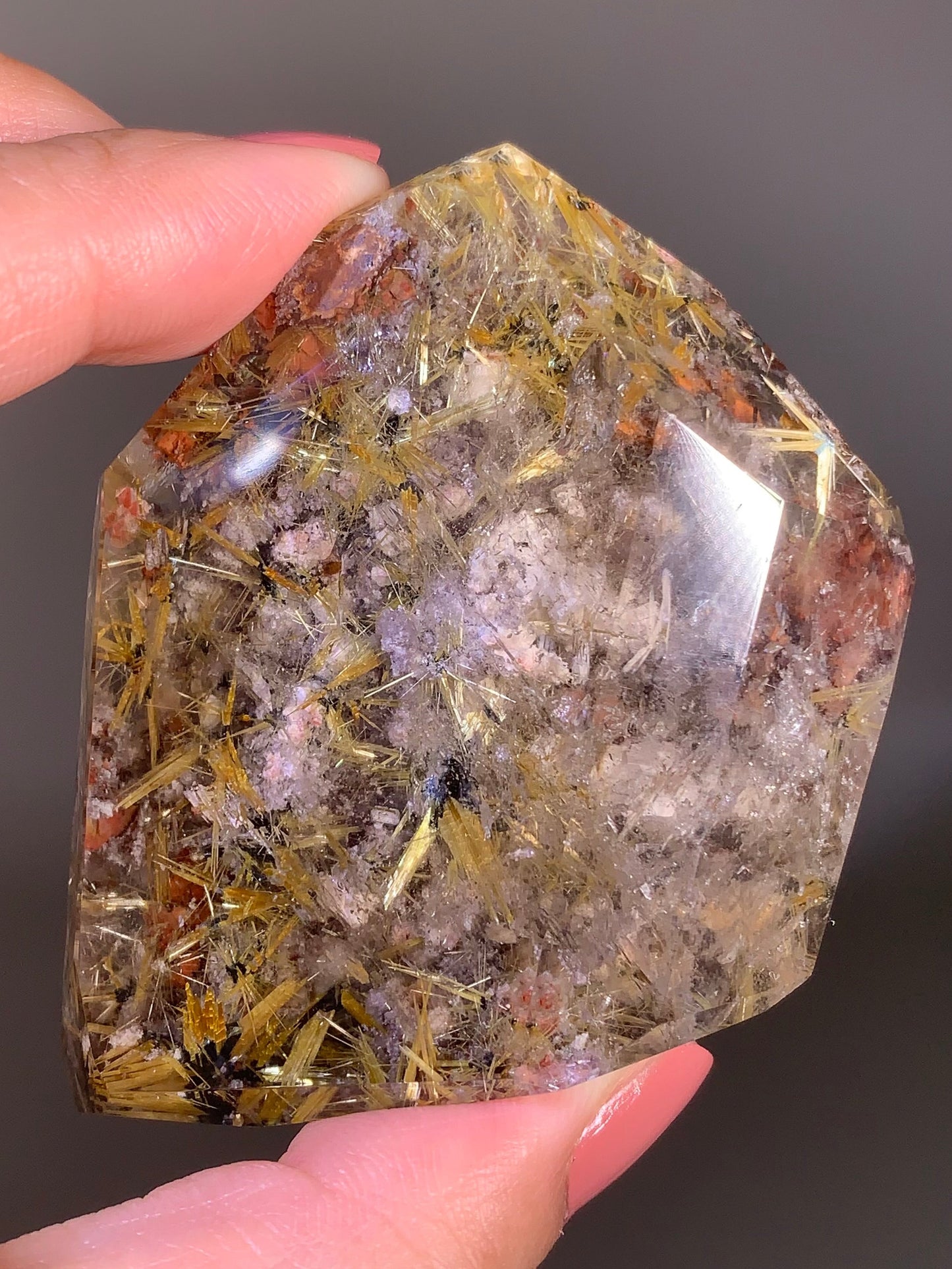 Novo Horizonte Rutile on Hematite Polished Freeform — Self-Standing from Bahia, Brazil