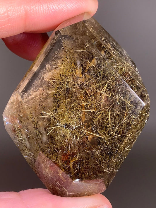 Super Shiny Gold Starburst Rutile in Smoky Quartz Polished Freeform from Brazil
