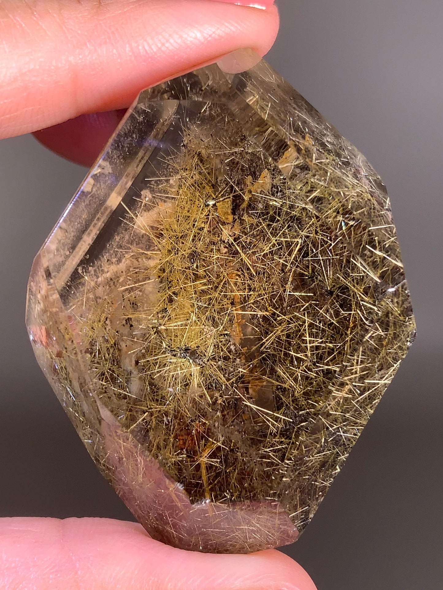 Super Shiny Gold Starburst Rutile in Smoky Quartz Polished Freeform from Brazil