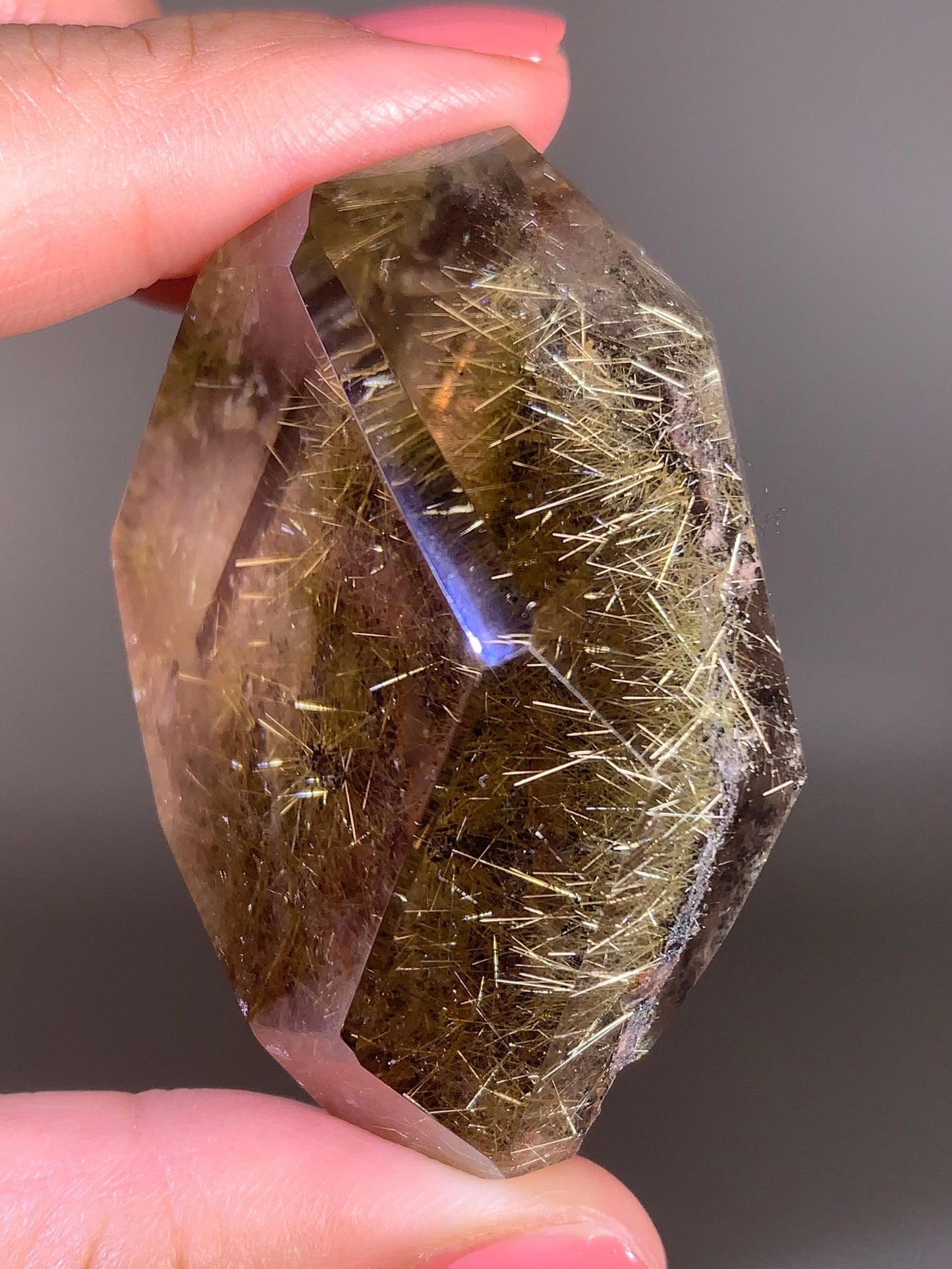 Super Shiny Gold Starburst Rutile in Smoky Quartz Polished Freeform from Brazil