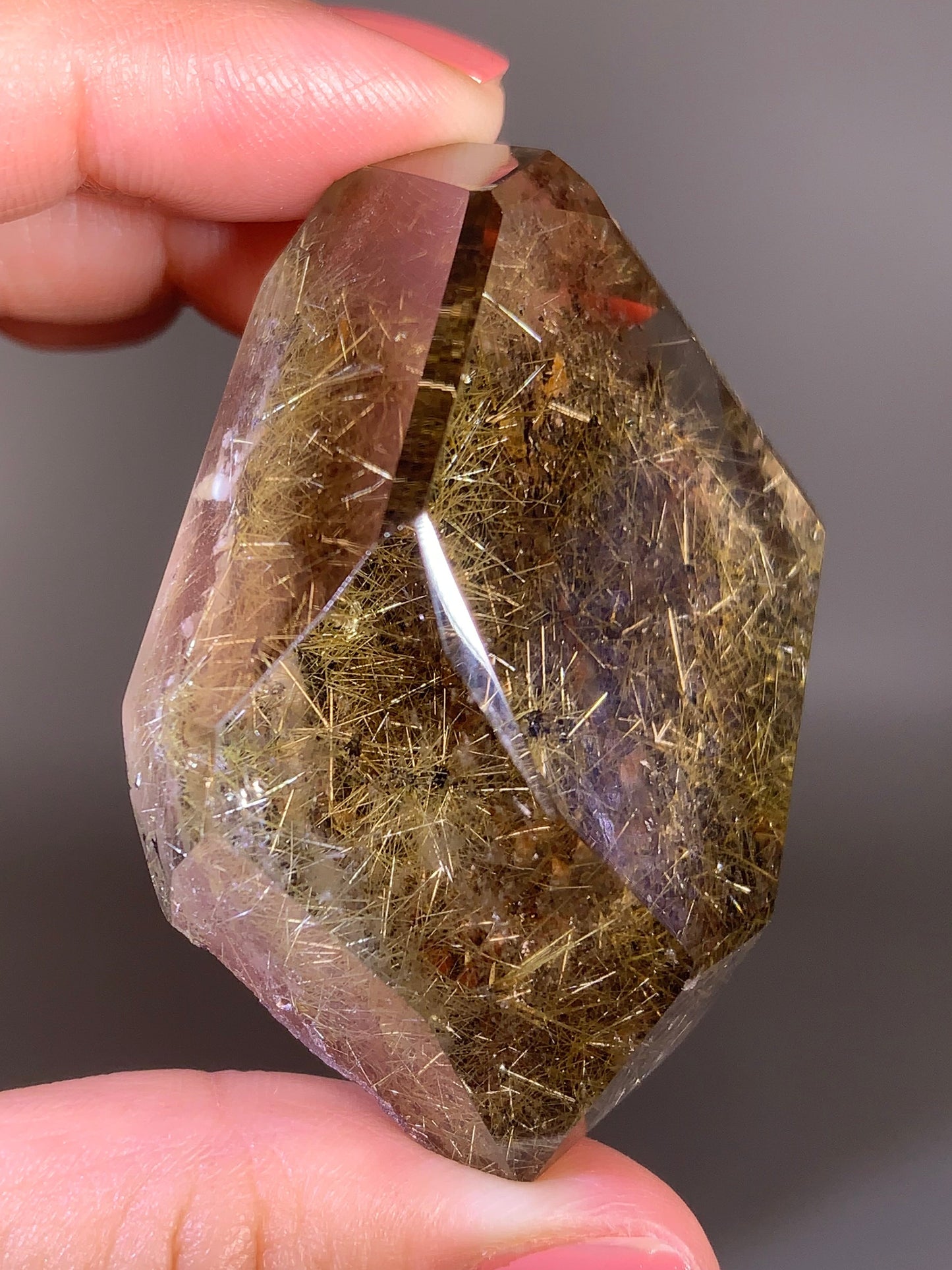 Super Shiny Gold Starburst Rutile in Smoky Quartz Polished Freeform from Brazil
