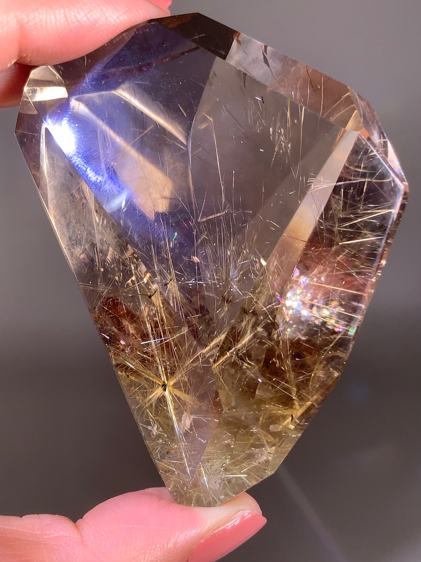 Collector-Grade Gold Star Rutile in Smoky Quartz Polished Freeform from Brazil