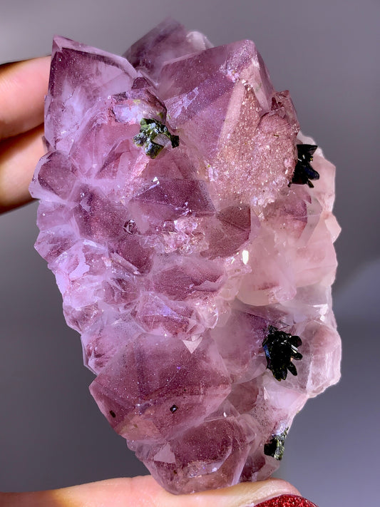 Rare Collector’s Piece Sparkling Pink Hematite & Epidote Inclusion Sichuan Garden Quartz Mineral Specimen