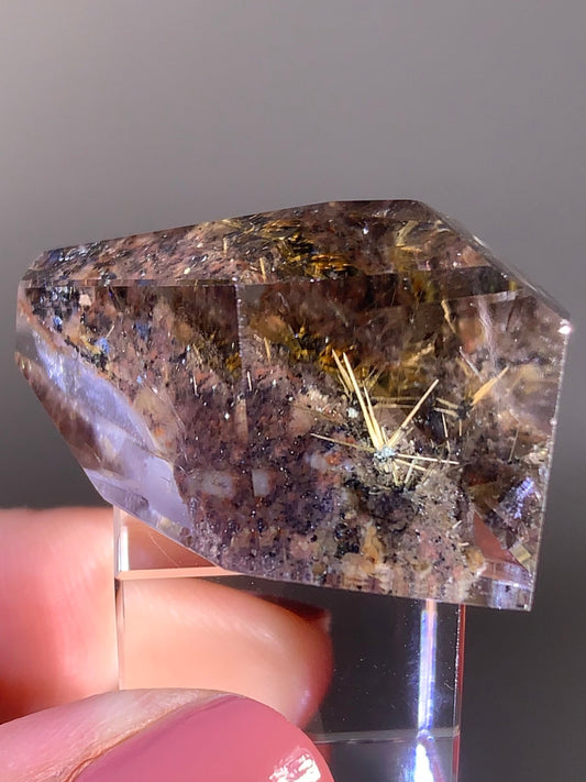 High-Quality Gold Star Rutile with Sparkling Hematite and Garden Inclusions Polished Freeform — Brazil