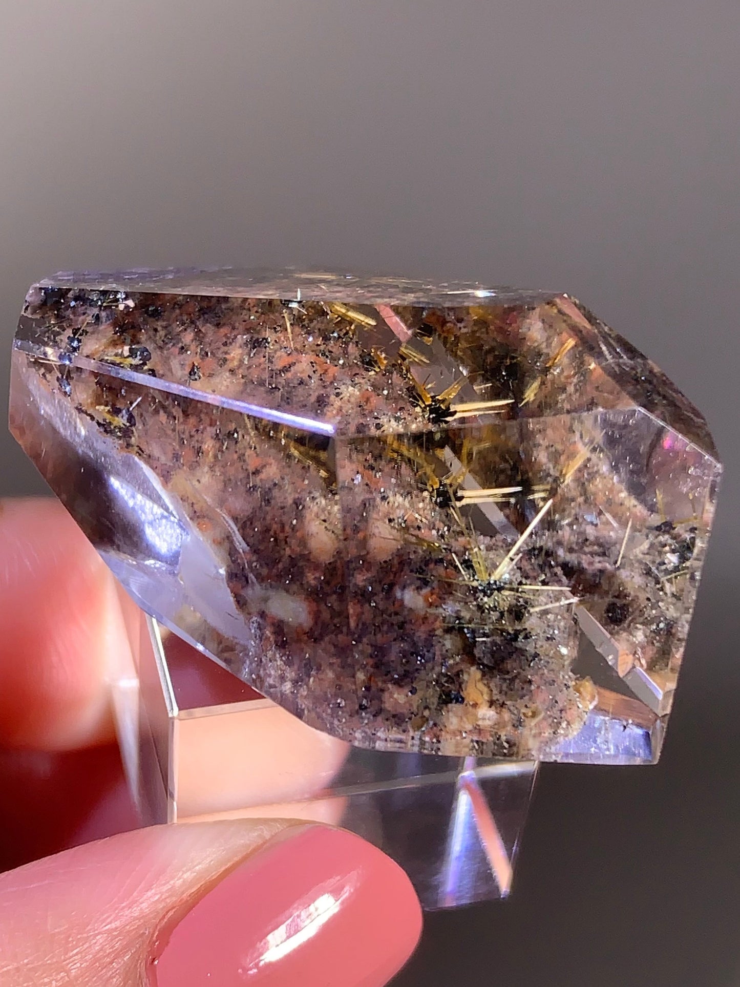 High-Quality Gold Star Rutile with Sparkling Hematite and Garden Inclusions Polished Freeform — Brazil