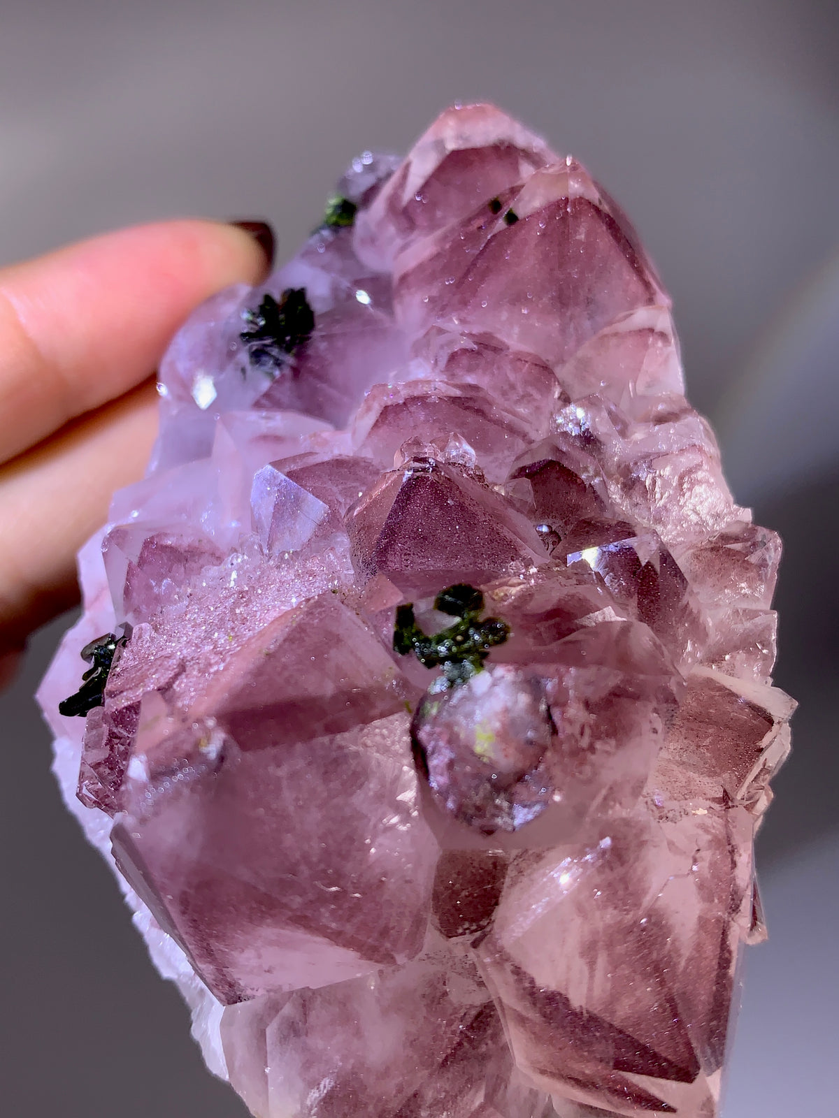 Rare Collector’s Piece Sparkling Pink Hematite & Epidote Inclusion Sichuan Garden Quartz Mineral Specimen