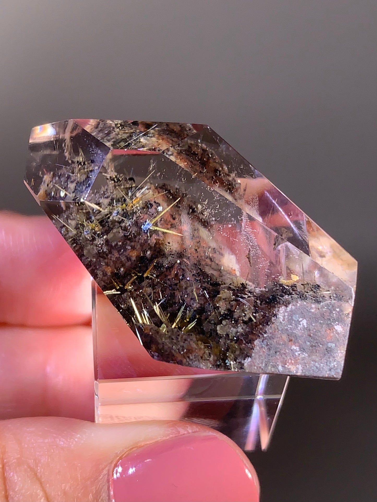 High-Quality Gold Star Rutile with Sparkling Hematite and Garden Inclusions Polished Freeform — Brazil