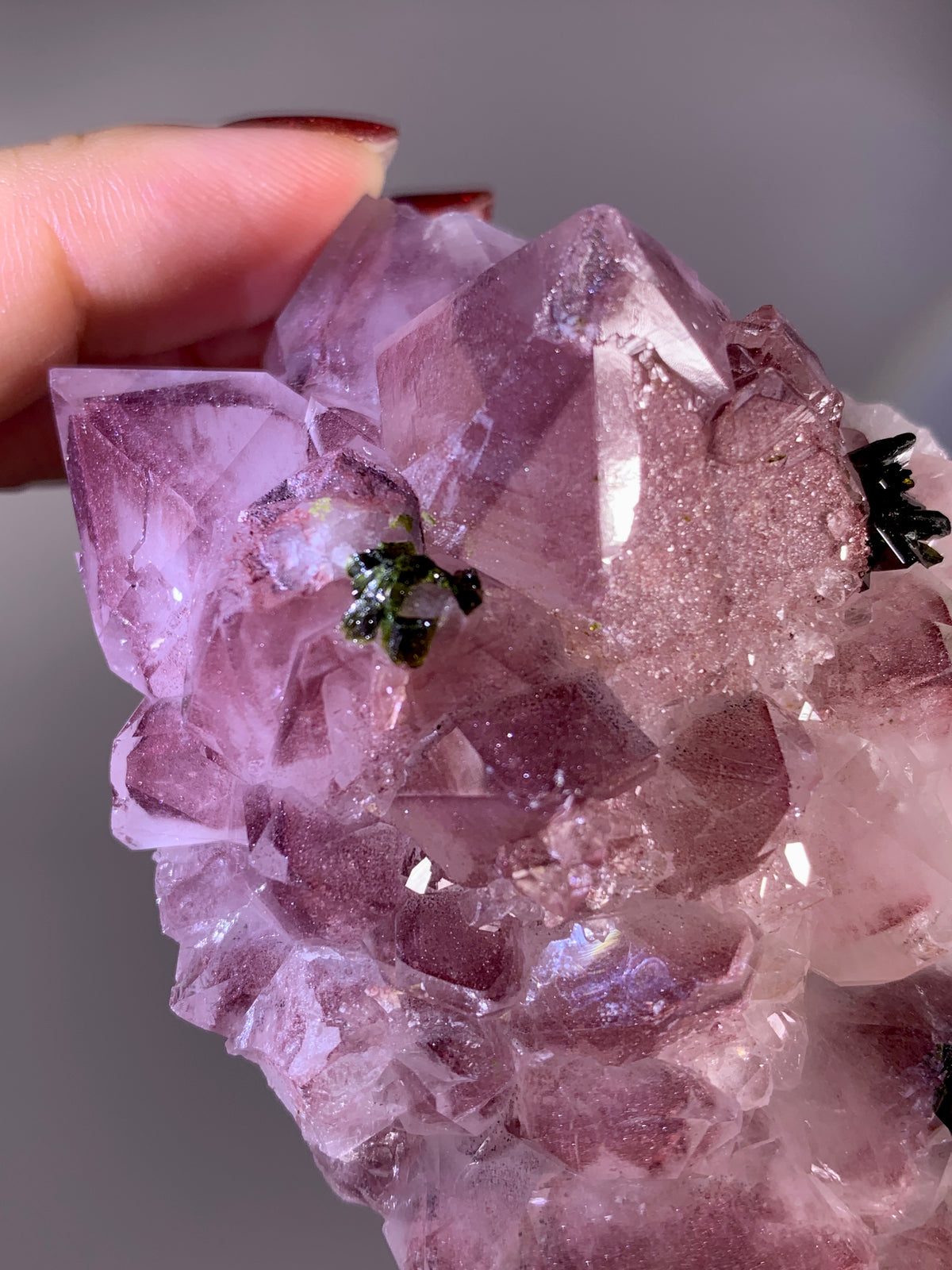 Rare Collector’s Piece Sparkling Pink Hematite & Epidote Inclusion Sichuan Garden Quartz Mineral Specimen