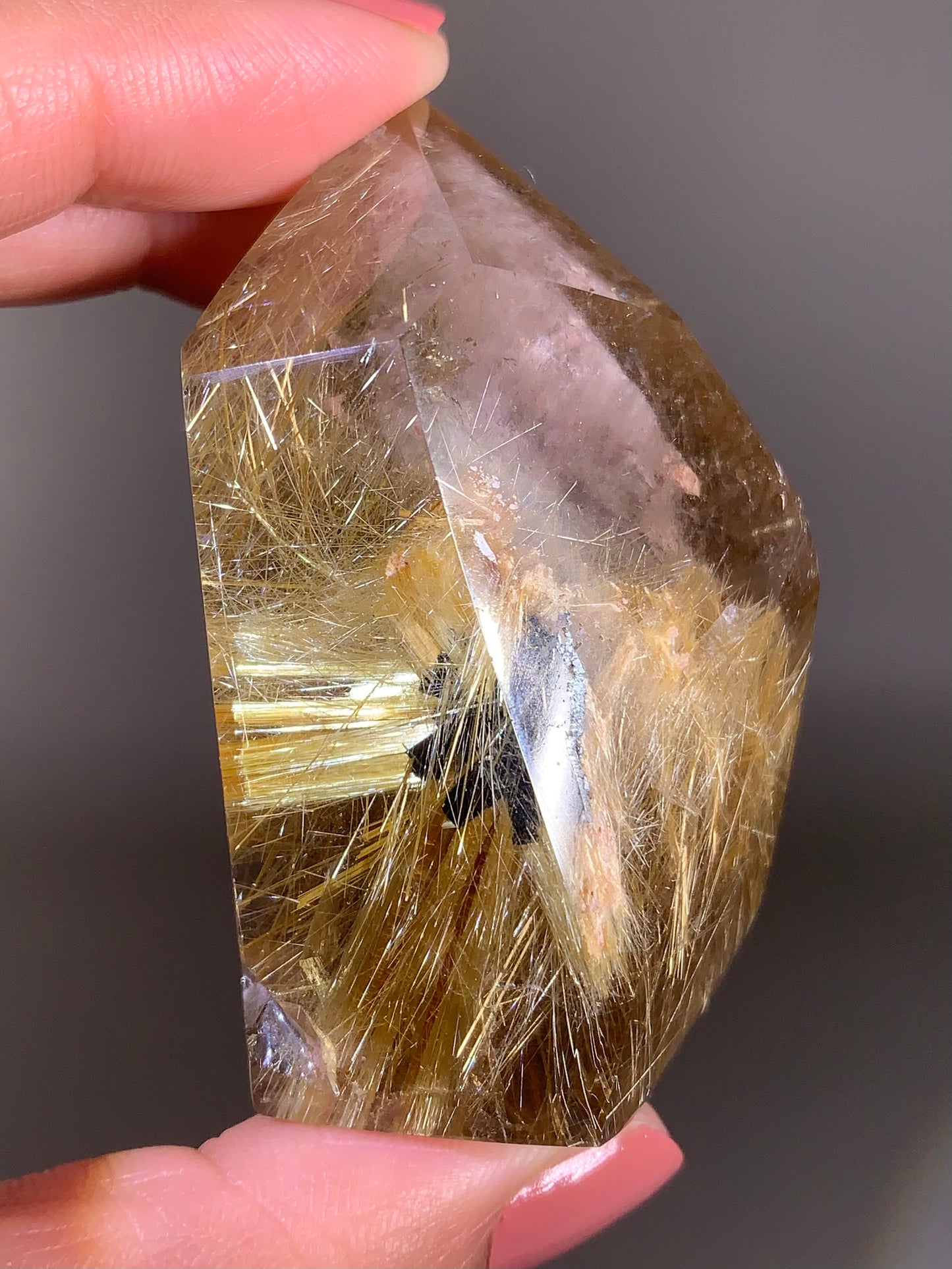 Large Novo Horizonte Rutile on Hematite Polished Tower — Collector’s Piece