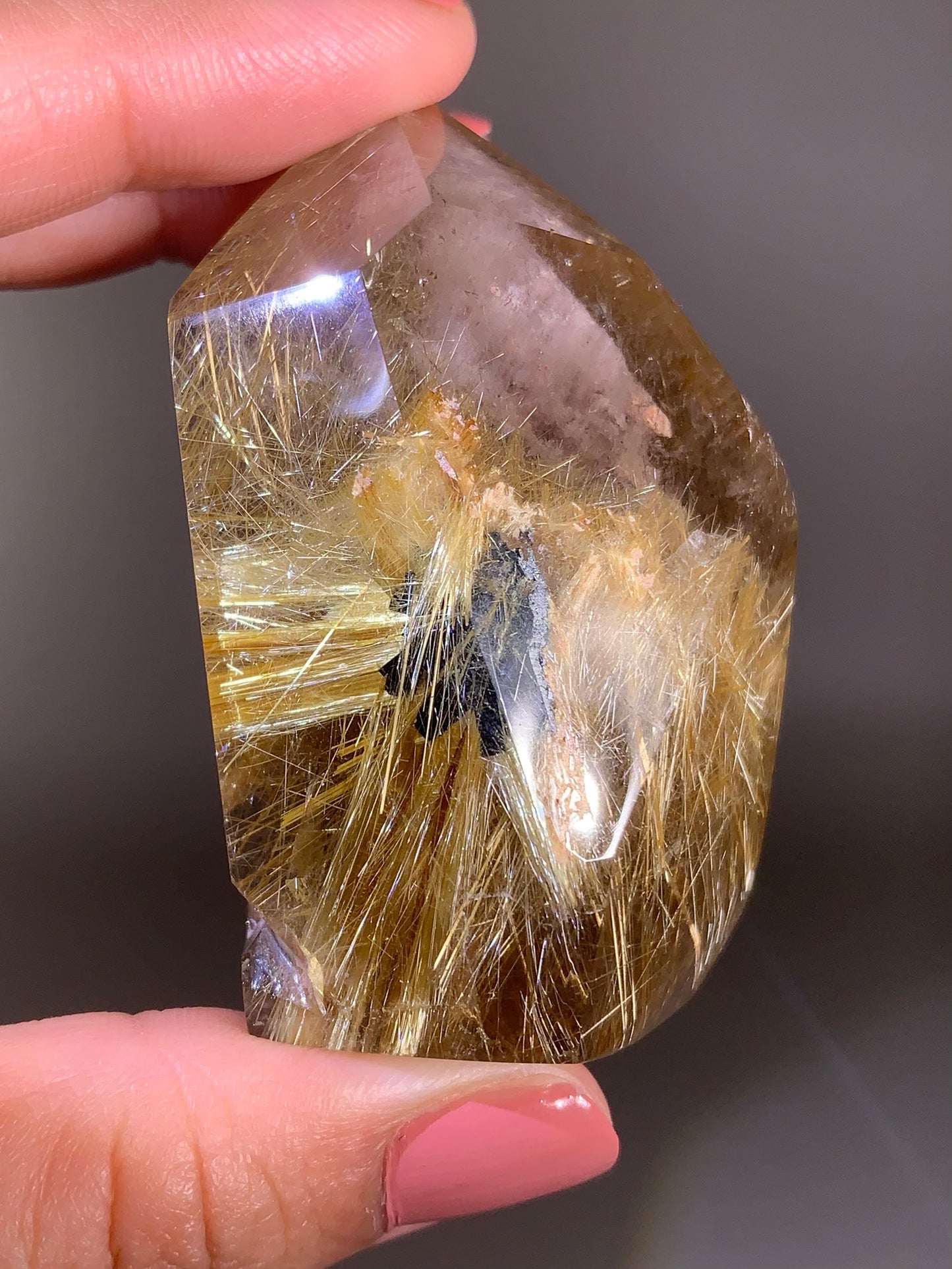 Large Novo Horizonte Rutile on Hematite Polished Tower — Collector’s Piece