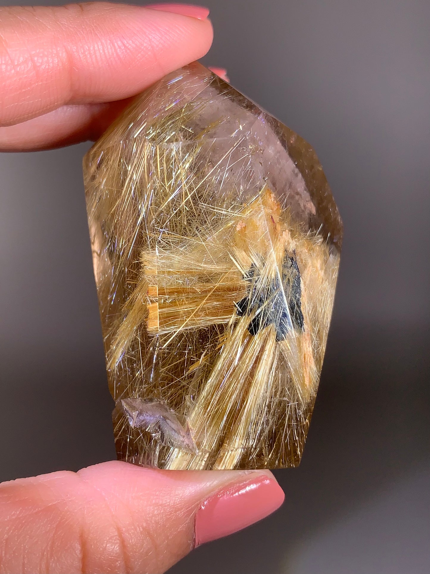 Large Novo Horizonte Rutile on Hematite Polished Tower — Collector’s Piece