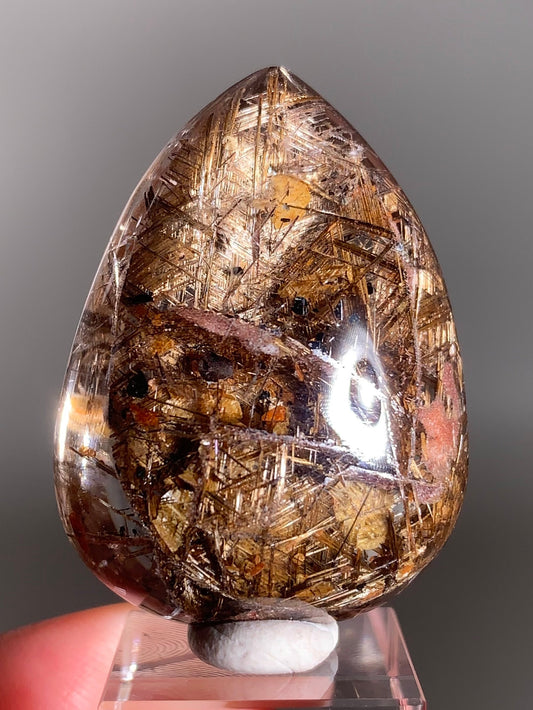 Rare Lattice Gold Rutile with Gold Mica, Shiny Hematite & Pink Garden Quartz Polished Teardrop — Brazil