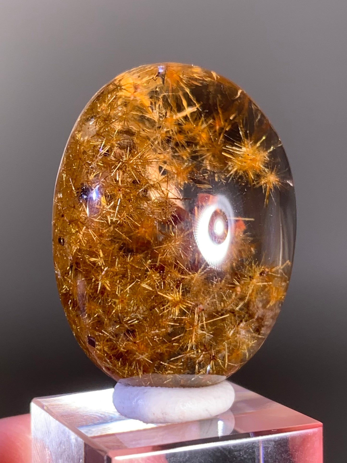 Collector’s Piece Gold Flower Rutile with Calcite Polished Cabochon — Brazil