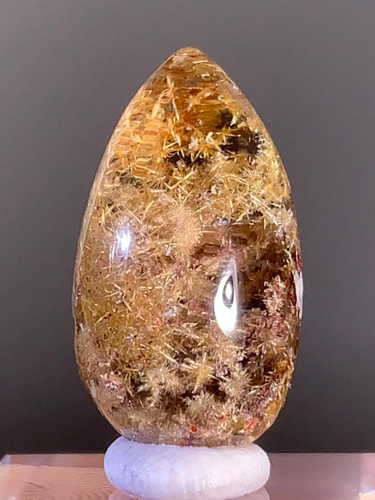 High -Quality Gold Flower Rutile with Pink and Red Garden Quartz Polished Cabochon — Brazil