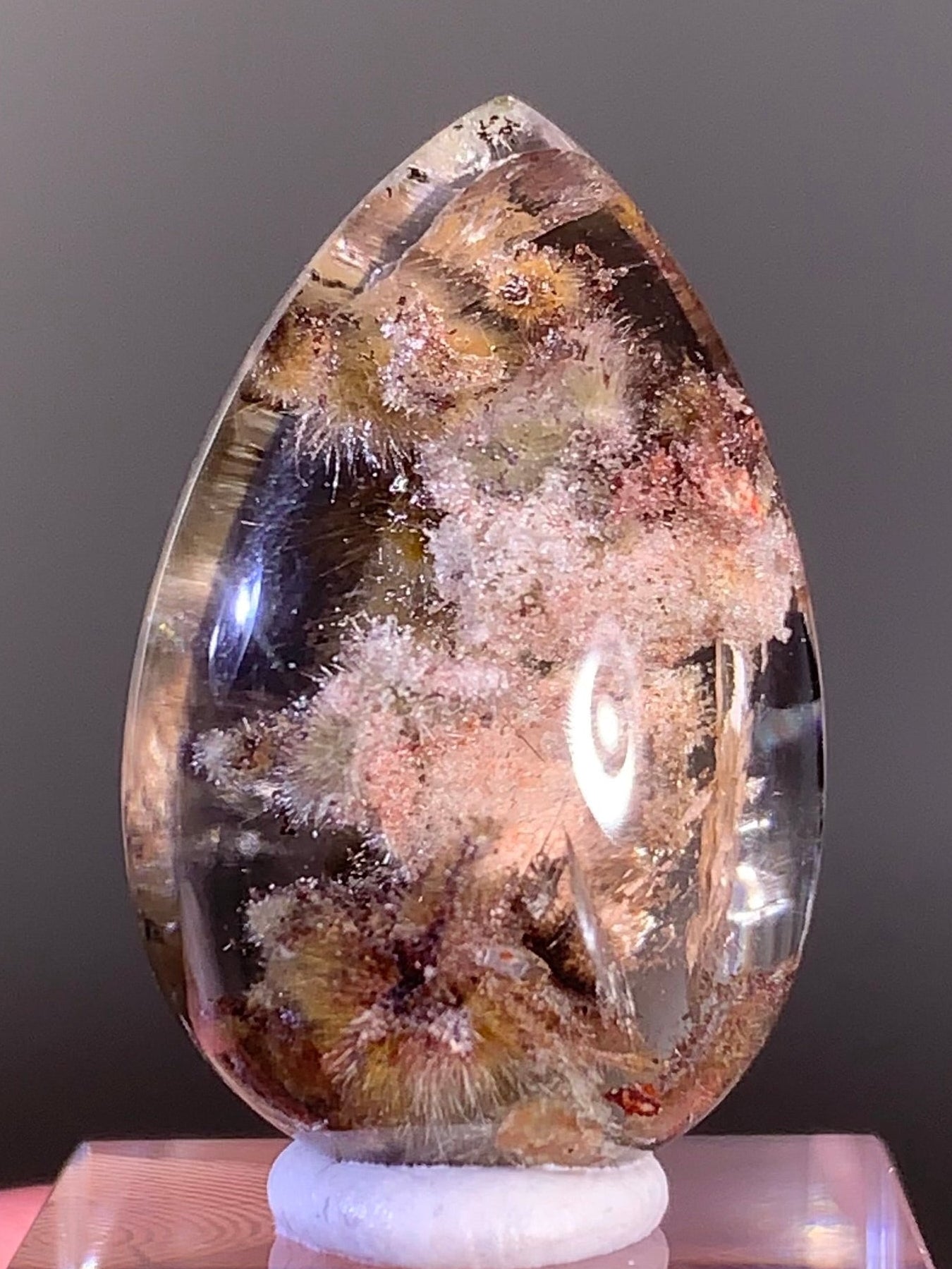 Furry Gold Flower Rutile with Colorful Garden Quartz Polished Cabochon — Brazil