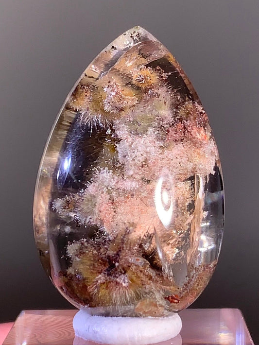 Furry Gold Flower Rutile with Colorful Garden Quartz Polished Cabochon — Brazil