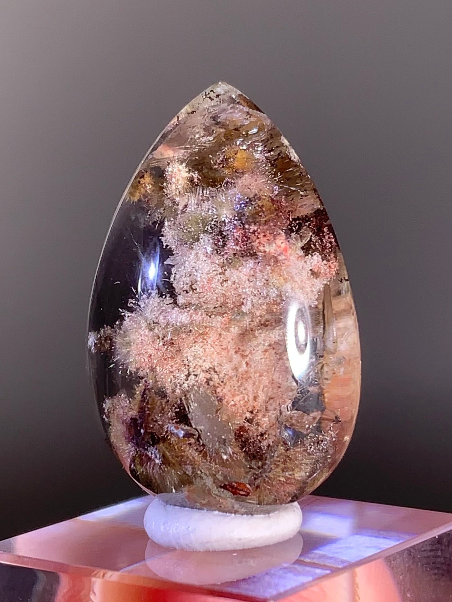 Furry Gold Flower Rutile with Colorful Garden Quartz Polished Cabochon — Brazil