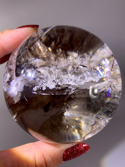 Collector’s Piece Large Quartz-in-Quartz Sphere with White Garden Inclusions & Silver Rutile | Brazilian Natural Quartz
