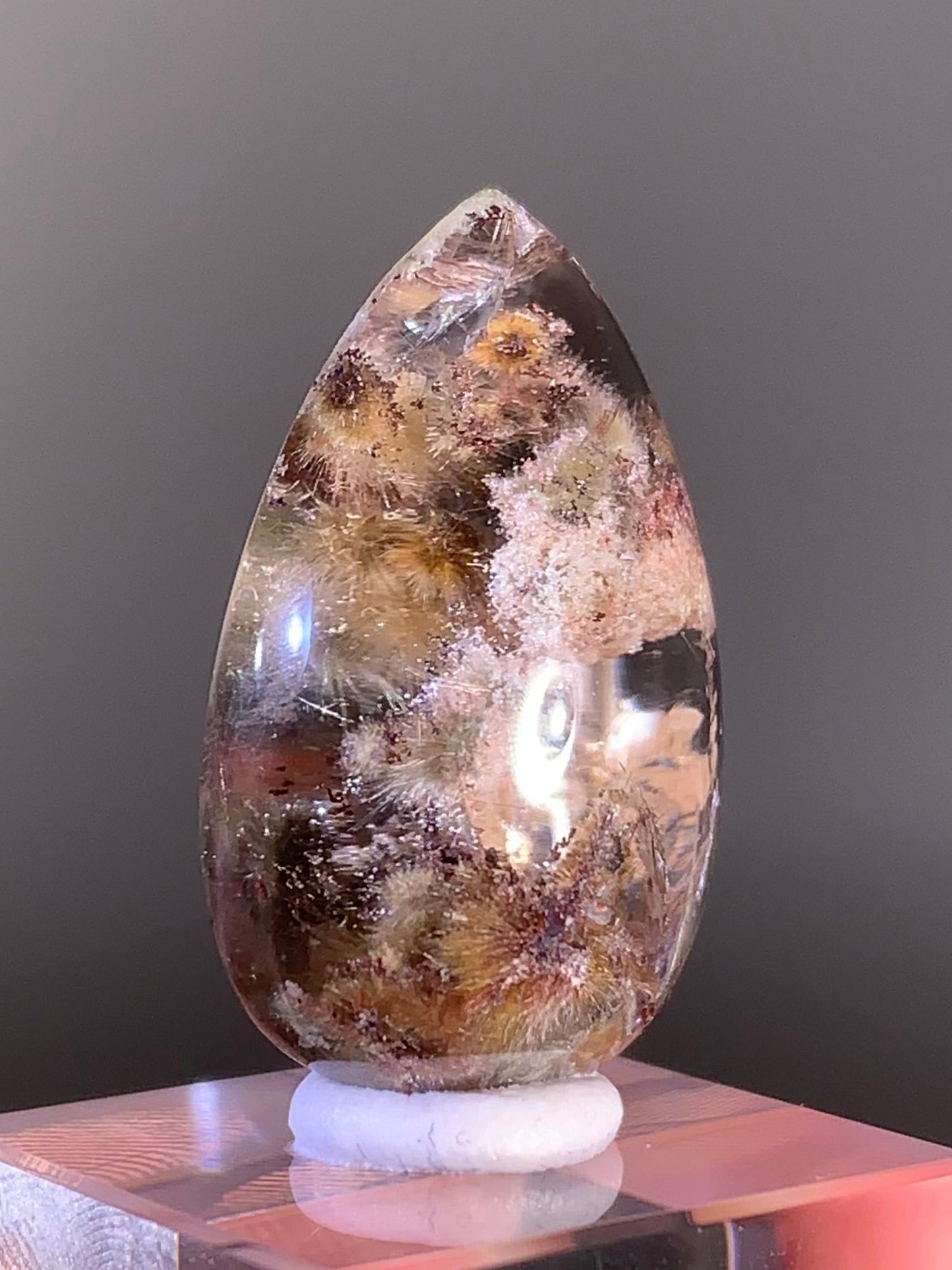 Furry Gold Flower Rutile with Colorful Garden Quartz Polished Cabochon — Brazil