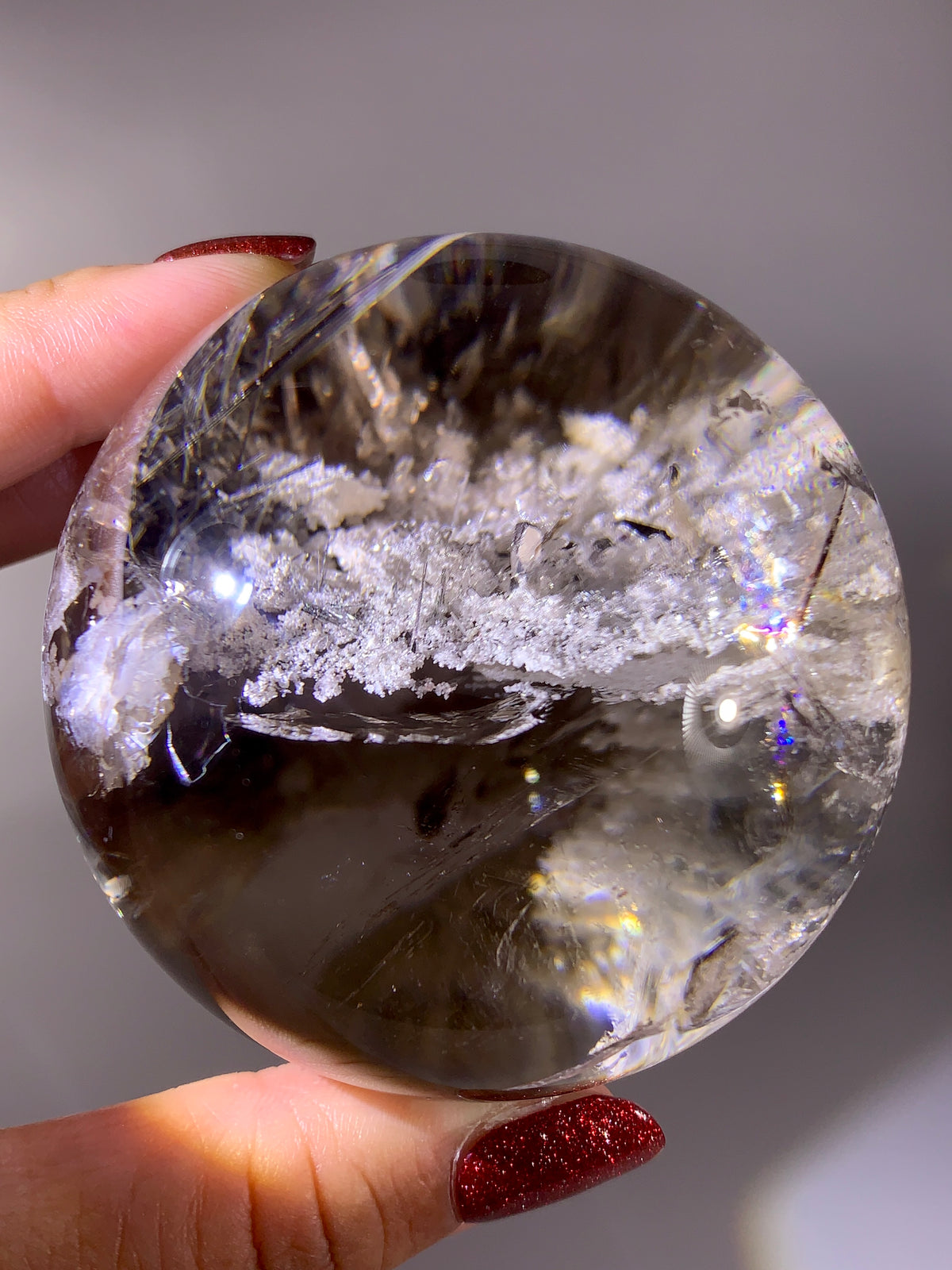 Collector’s Piece Large Quartz-in-Quartz Sphere with White Garden Inclusions & Silver Rutile | Brazilian Natural Quartz