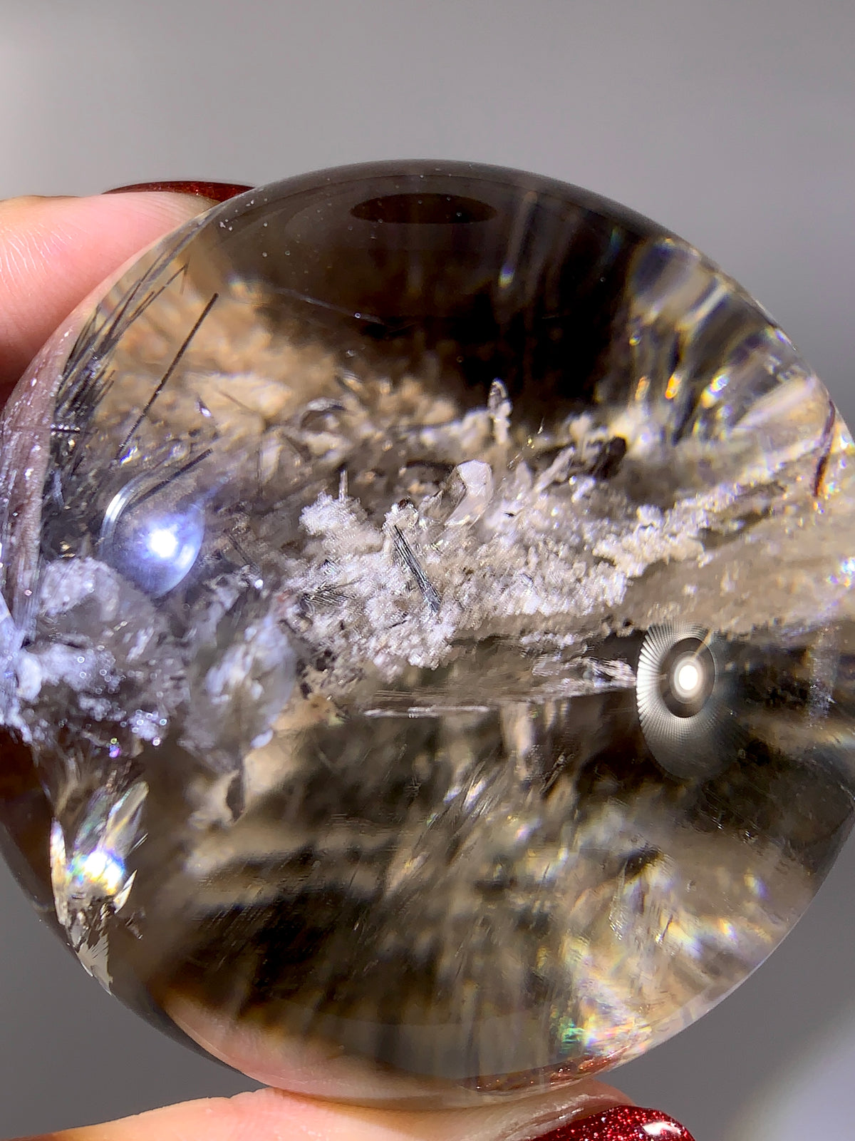 Collector’s Piece Large Quartz-in-Quartz Sphere with White Garden Inclusions & Silver Rutile | Brazilian Natural Quartz