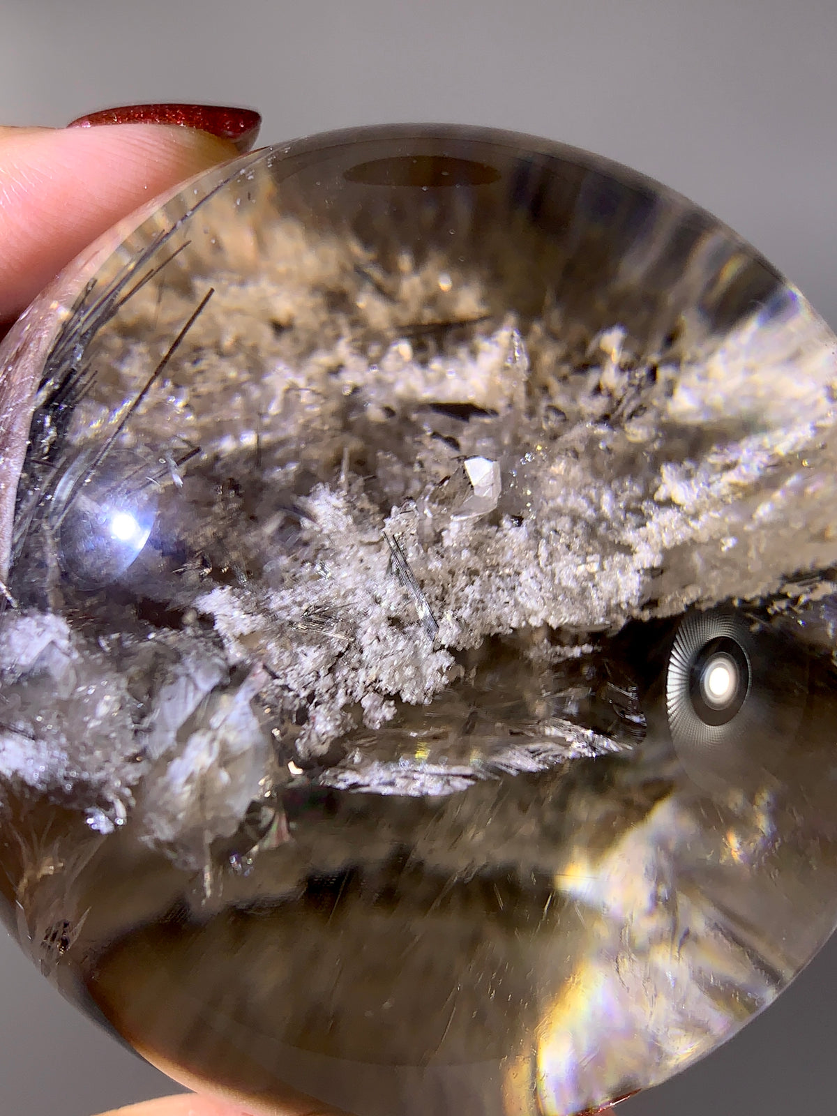 Collector’s Piece Large Quartz-in-Quartz Sphere with White Garden Inclusions & Silver Rutile | Brazilian Natural Quartz