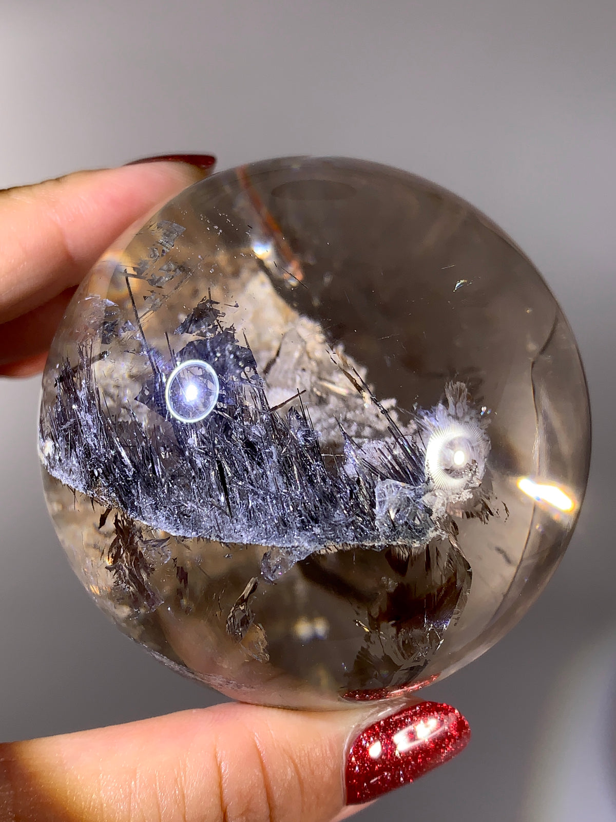 Collector’s Piece Large Quartz-in-Quartz Sphere with White Garden Inclusions & Silver Rutile | Brazilian Natural Quartz