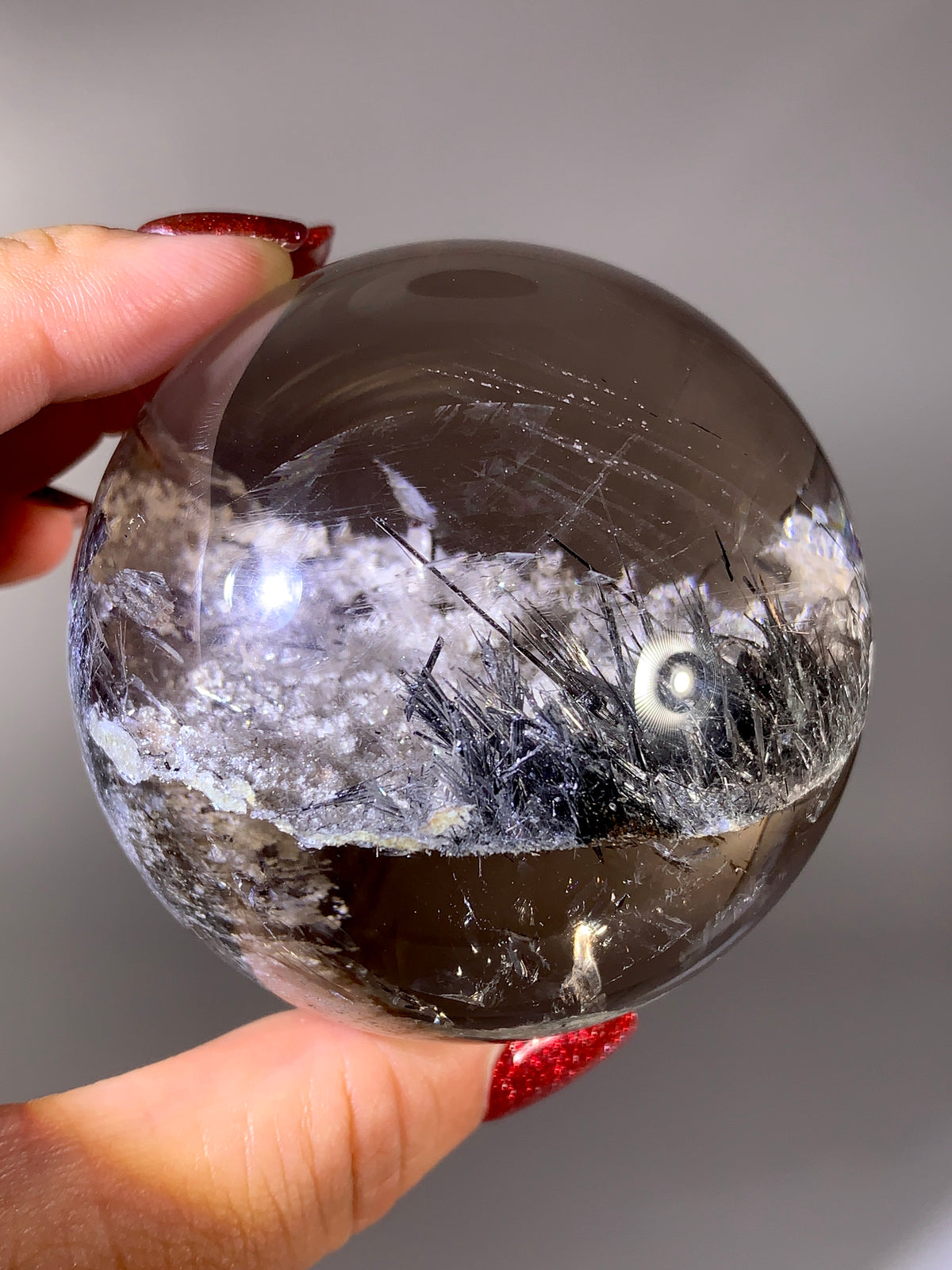 Collector’s Piece Large Quartz-in-Quartz Sphere with White Garden Inclusions & Silver Rutile | Brazilian Natural Quartz