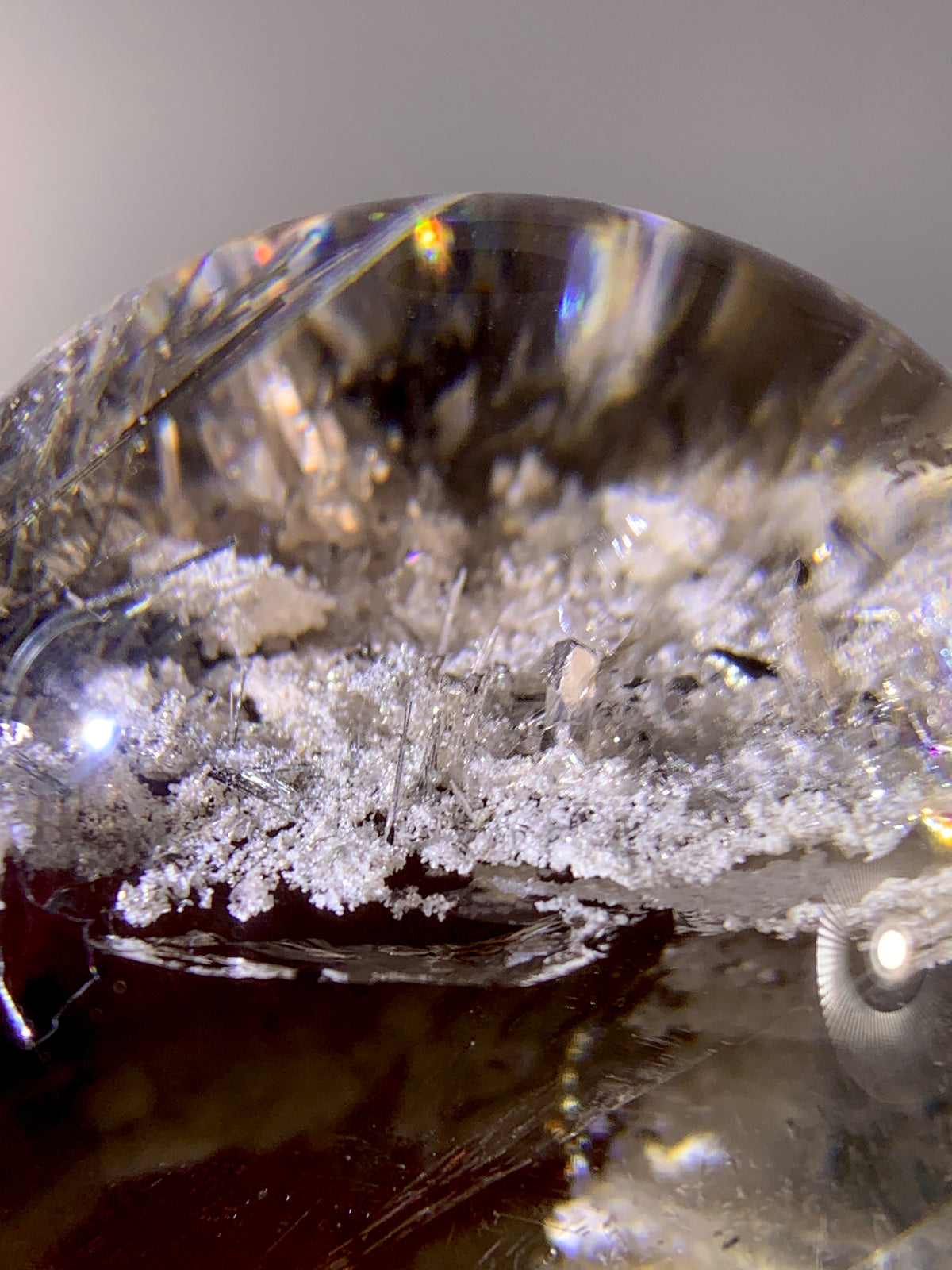 Collector’s Piece Large Quartz-in-Quartz Sphere with White Garden Inclusions & Silver Rutile | Brazilian Natural Quartz