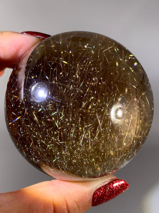 Collector-Grade Large Golden Shooting Star Rutile in Smoky Quartz Sphere | Brazilian Natural Quartz