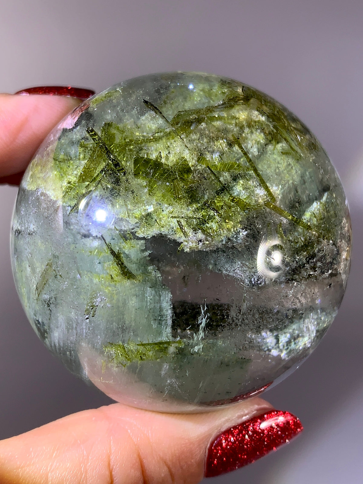 Collector-Grade Large Green Tourmaline, Epidote & Green Garden Quartz Sphere | Brazilian Natural Quartz