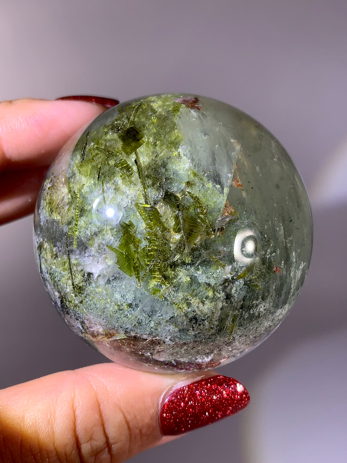 Collector-Grade Large Green Tourmaline, Epidote & Green Garden Quartz Sphere | Brazilian Natural Quartz